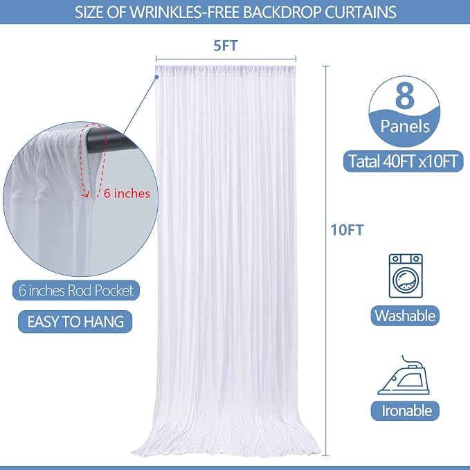 40x10ft Wrinkle Free White Backdrop Curtain - Image 3