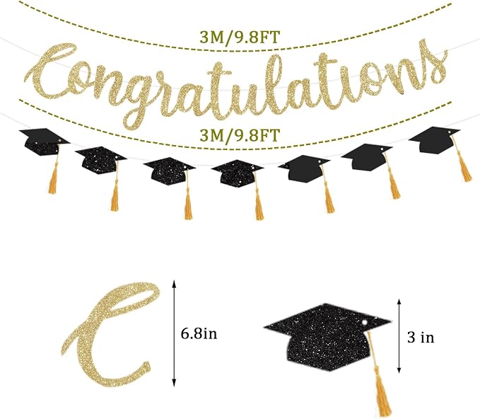 Congratulations Banner Graduation Decorations Class of 2026 Gold Glitter - Image 3