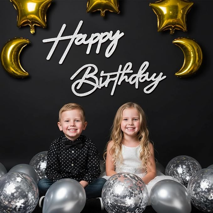 Sliver Happy Birthday Sign for Backdrop - Image 2