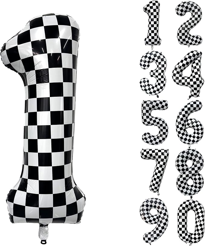 40 Inch Checkered Number Balloon 1 Black and White Number 1 Balloon Foil Helium by Yeodong
