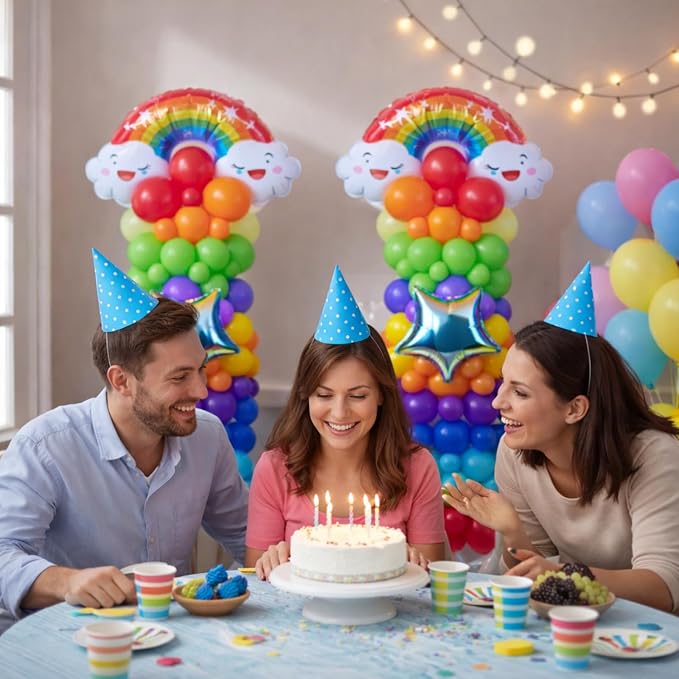 Skylety 2 Sets Rainbow Balloon Column Stand Kit Adjustable Colorful Balloon - Image 4