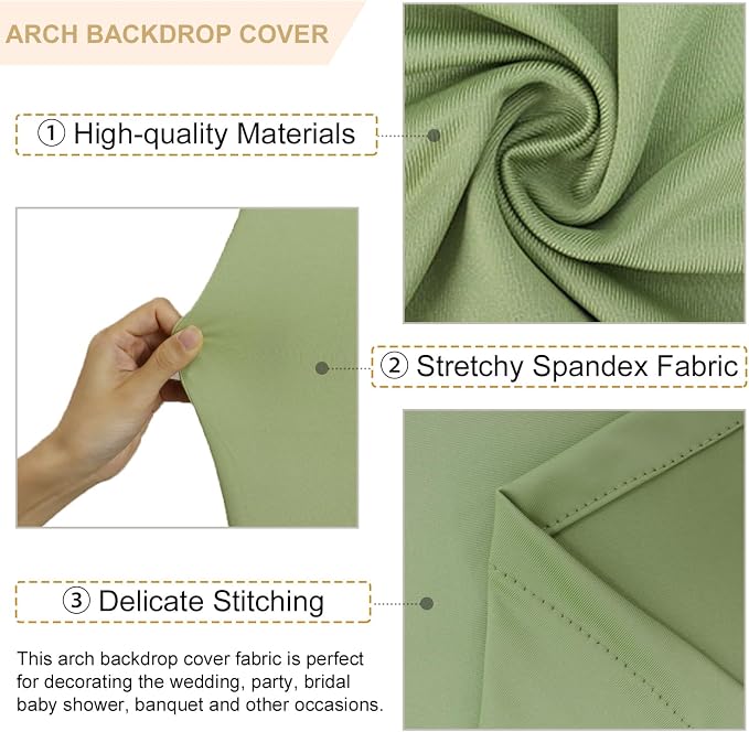 FANPROMS Arch Cover Set of 3 Sage Green Arch Cover Spandex Arch Backdrop Cover - Image 3