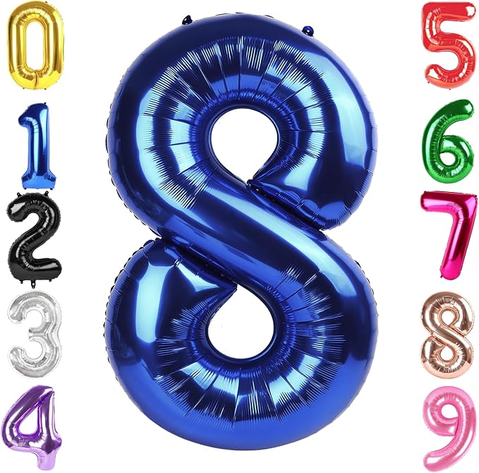 40 Inch Night Blue Number 8 Balloon, 8th Blue Birthday Party Decorations | 40 by Hadoife
