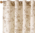 Taupe Vintage Floral Linen Curtains Farmhouse 38W X 84L 2 Panels | Elisa Series by Lazzzy