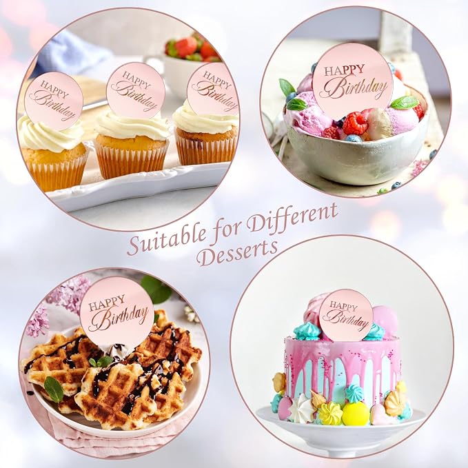 20pcs Pink Birthday Cupcake Toppers Acrylic Cake Picks - Image 4