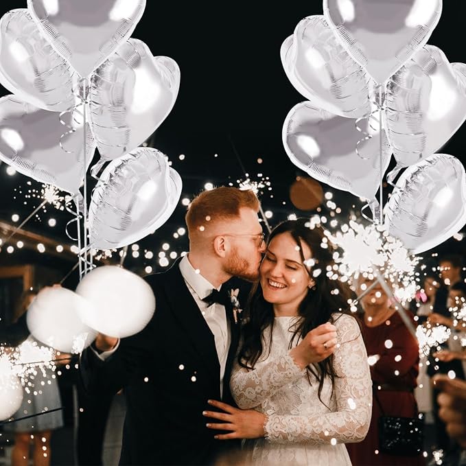 TONIFUL 30 Pcs Silver Heart Balloons 18 Inch Heart Shape Foil Mylar Balloon | - Image 6