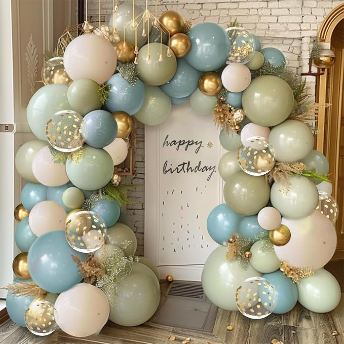 Dusty Green Blue Balloon Arch Kit - Image 4