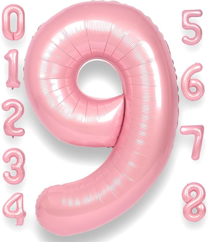 RainbowQ Pink 9 Balloon Number 40 Inch 0-40 Foil Large Balloons | Big Mylar 9 by RainbowQParty