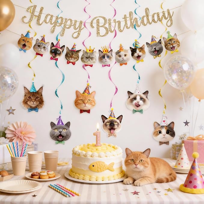 Alynta Cat Happy Birthday Banner Pre-Strung Cat Birthday Party Decorations | NO - Image 6