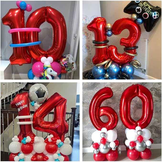 Red 20 Number Balloons, 40 Inch 20 Balloons Foil Mylar Helium Big Red 20 - Image 6