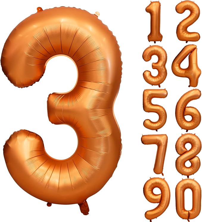 40 inch Orange Number 3 Balloon 3rd Birthday Party Decorations | Giant Foil by Yeodong