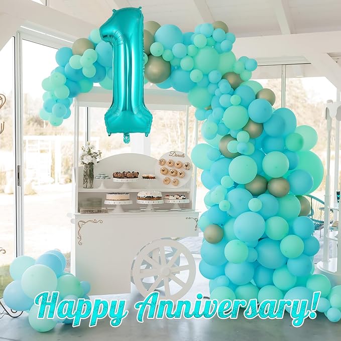 Teal Blue Number 1 Balloon, 40 Inch Big Large Foil Helium Number Balloons - Image 6