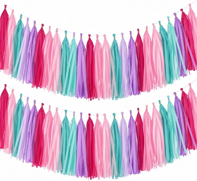 Hot Pink Purple and Blue Tassel Garland Banner, 30 Pack Paper Tassels Streamers by SIPRKAICT