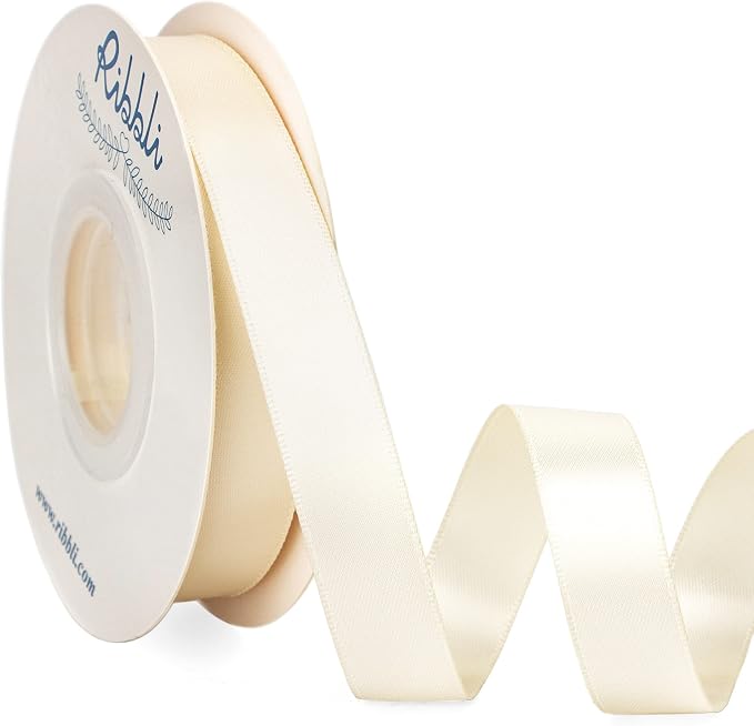 Ribbli Ivory Satin Ribbon 5/8 inch x Continuous 25 Yards, Double Faced Satin Use by Ribbli