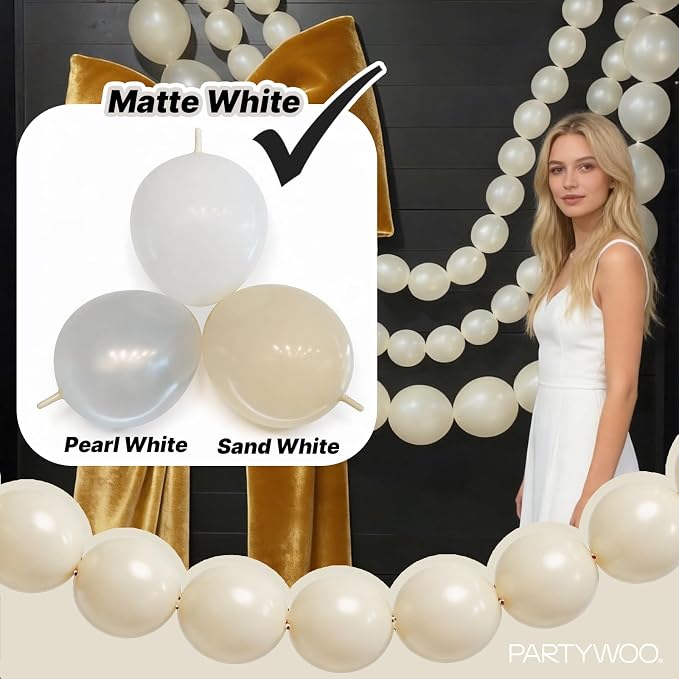 PartyWoo White Sand Linking Balloons 100pcs 6 Inch Off White Link Balloons | - Image 3