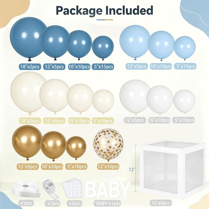 Dusty Blue Gold Balloon Arch Kit, Baby Boxes, Baby Shower Decorations Boy | - Image 2