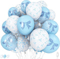 Blue and White Balloons Set, 12 Inch Light Baby Blue White Clear Bow Latex by Govpy