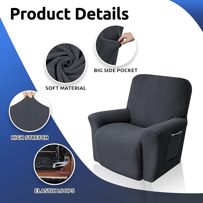 Recliner Chair Covers, 1-Piece Lazy Boy Recliner Covers, Charcoal | Washable - Image 7