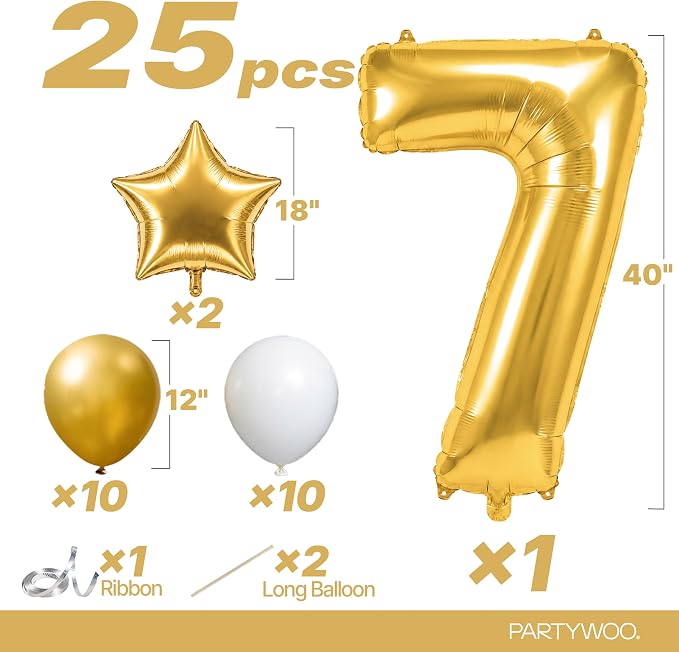 PartyWoo Number Balloons 40 Inch Gold Number 7 Kit 25pcs - Image 2
