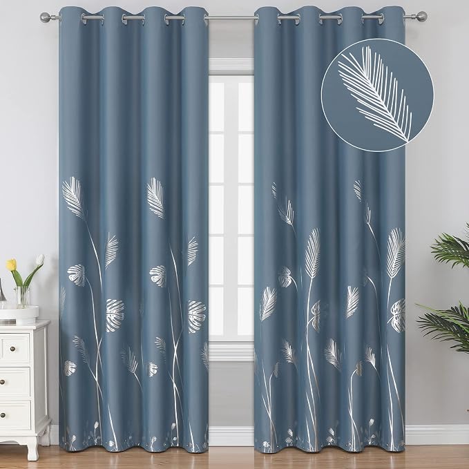 Stone Blue Blackout Curtains & Drapes 90 Inch Length 2 Panels Set by ESTELARTEXTILER