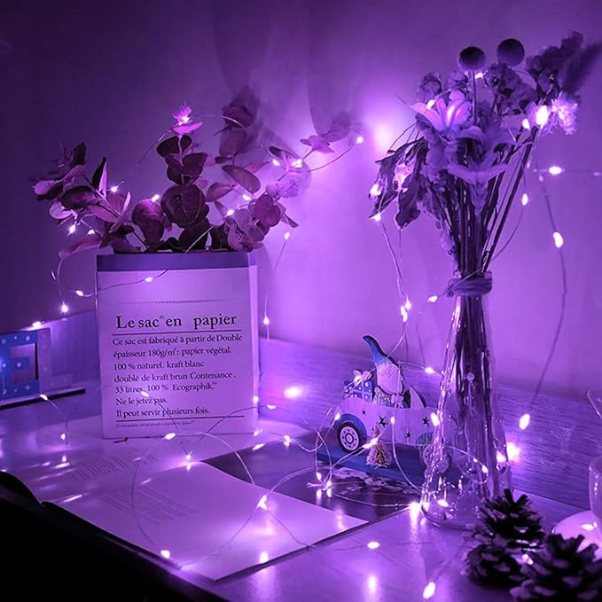 8 Pack Purple Fairy Lights 7Ft 20 LED Twinkle String Lights 3 Modes Battery Operated Waterproof Firefly Starry for Mason Jar Party Wedding Christmas Valentines Day Table Centerpieces