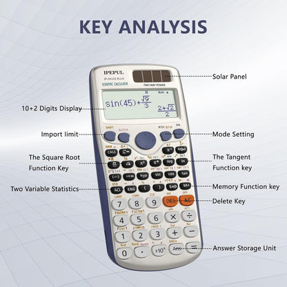 Scientific Calculators, IPepul Math Calculator with 417 Function, Solar Battery Power and 4-Line Display, School Supplies for Middle High College Students Teachers(991ES Plus)