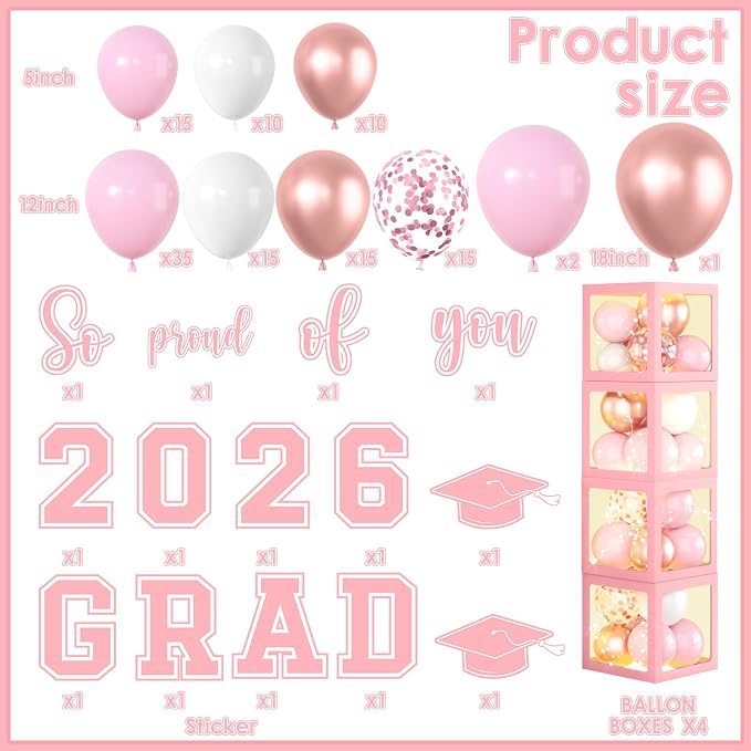2026 Pink Graduation Party Decorations Class of 2026 Pink Balloon Boxes - Image 4