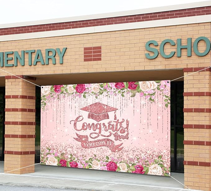 Pink Graduation Decorations Class of 2026 Graduation Backdrop Rose Gold - Image 5