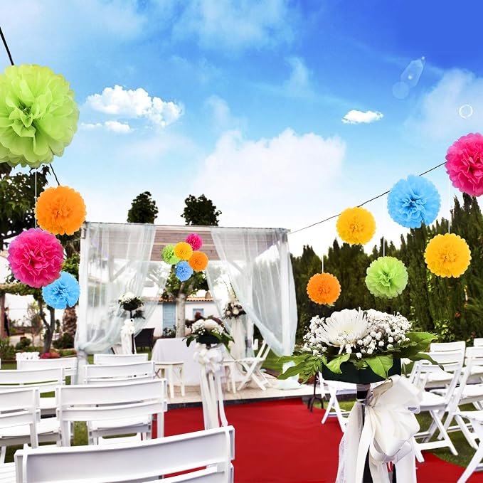 Livder Paper Flowers Bright Colorful Tissue Paper Pom Poms - Image 7
