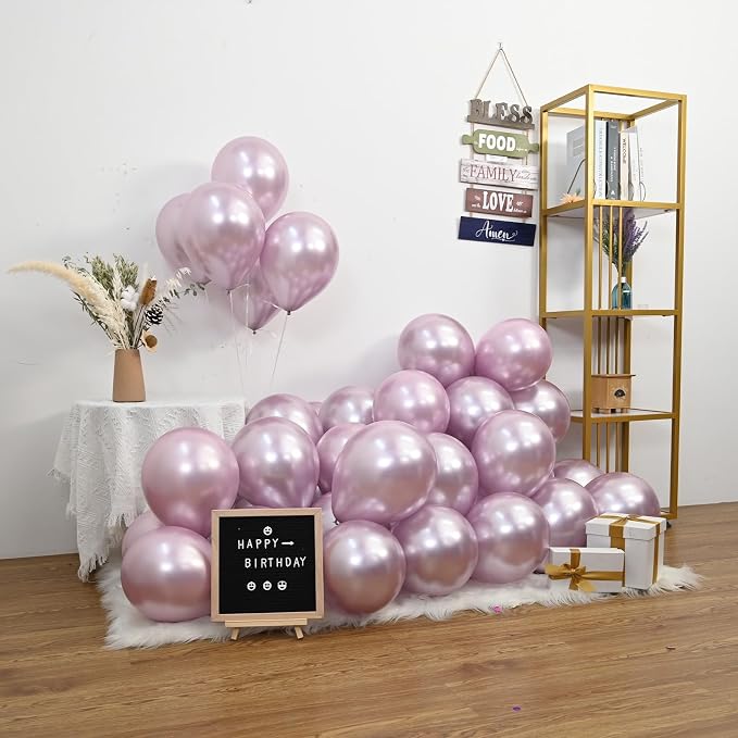 Jobkoo 60Pcs Metallic Pink Balloons 5Inch Shiny Chrome Light Pink Balloon Light - Image 3