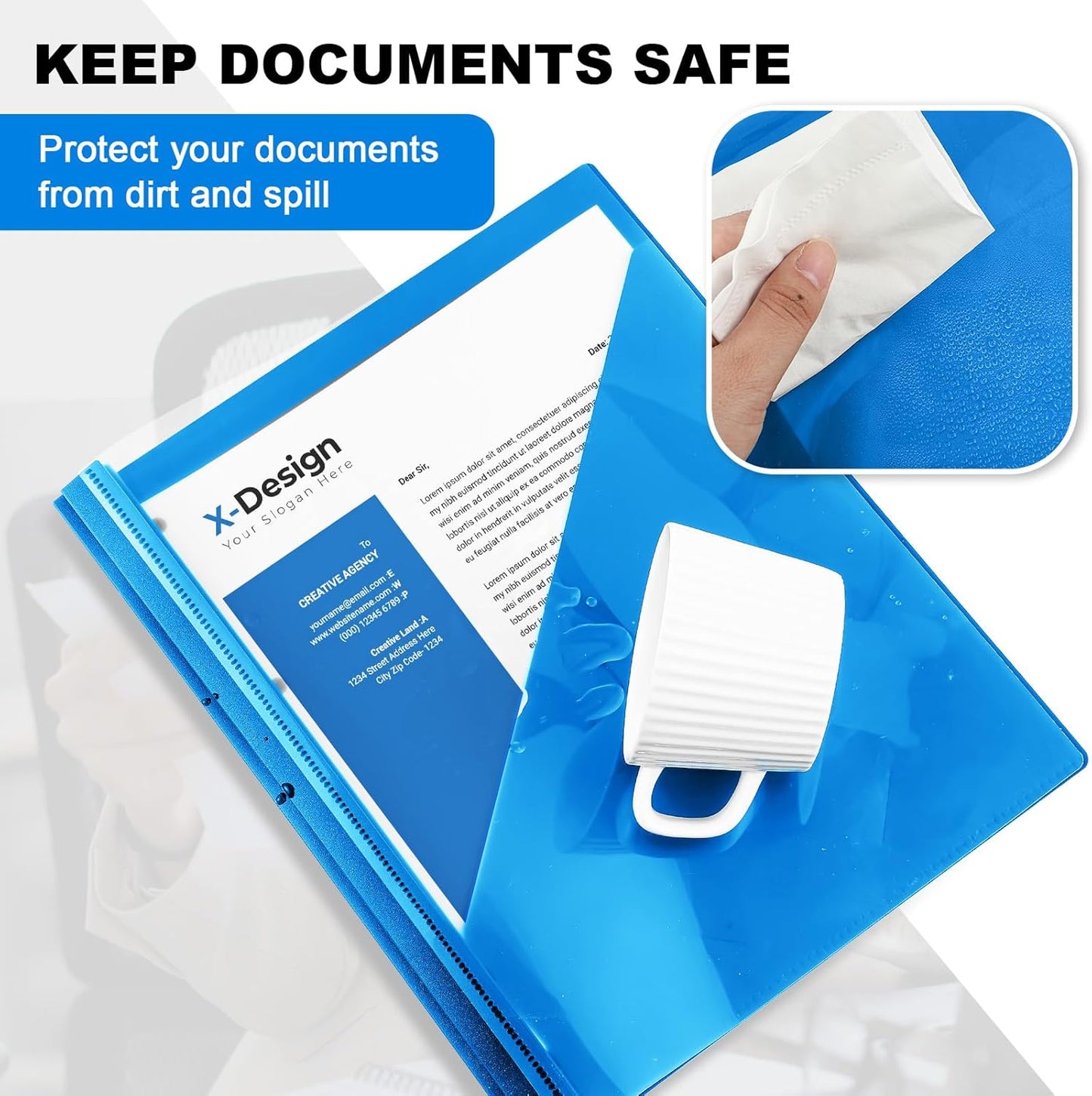 Teling 24 Pcs Clear Report Cover with 3 Prongs, Plastic Report Presentation Folders 90 Sheet Capacity Resume Document Covers for School Office (Blue)