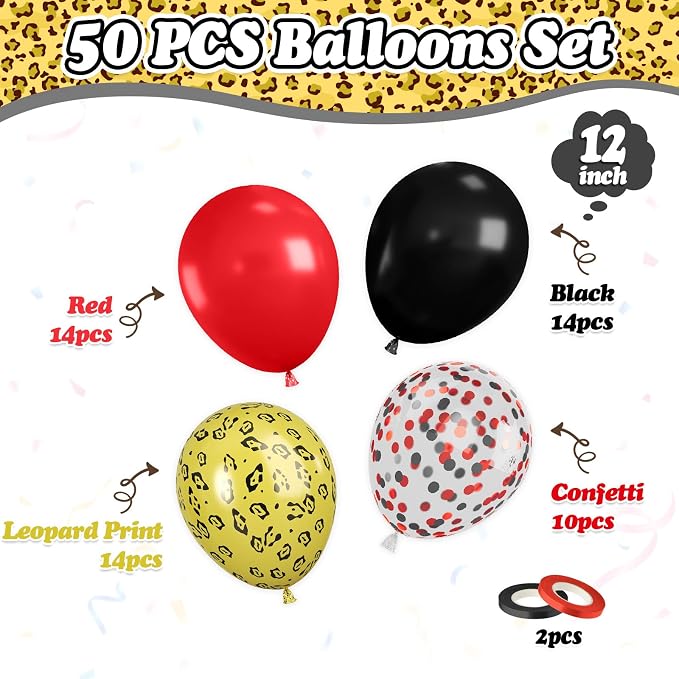 FunHot Leopard Balloons, Cheetah Printed Balloons, 12 Inch Red and Black - Image 2