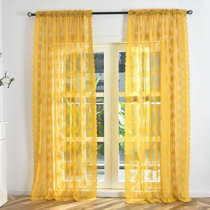 Kotile Mustard Yellow Lace Curtains - Image 9