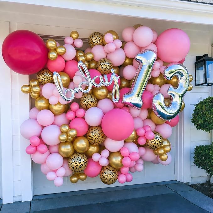 Cheetah Print Balloon Arch Kit, Hot Pink Gold Balloons - Image 3