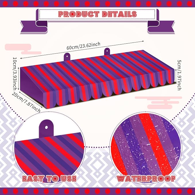 Boao 4 Pack Circus Awning Decoration 3D Stripe Cardboard Awning Carnival Wall - Image 2
