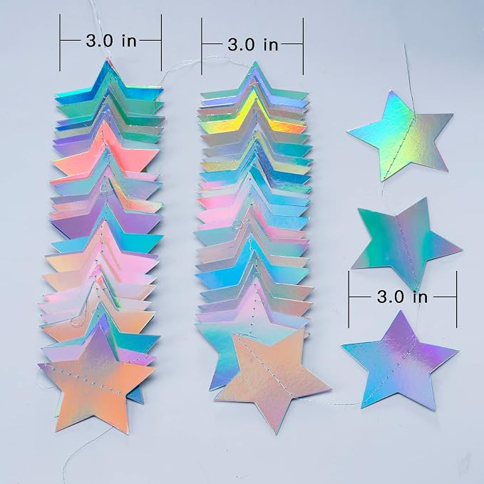 WEVEN Star Garland Holographic Decor Party Streamers Twinkle Star Banner - Image 3