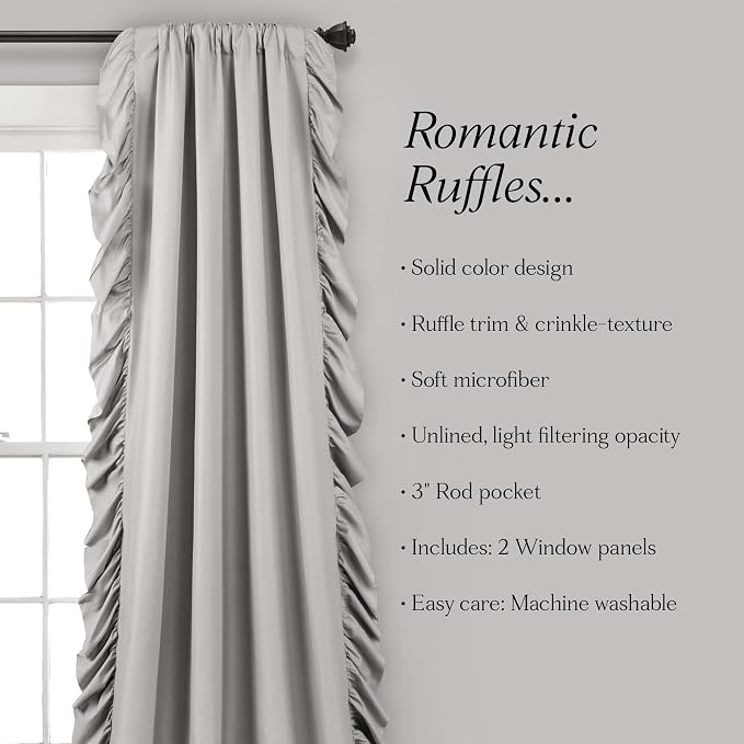 Lush Decor Reyna Ruffle Window Curtain Panel Set, Light Gray - Image 5