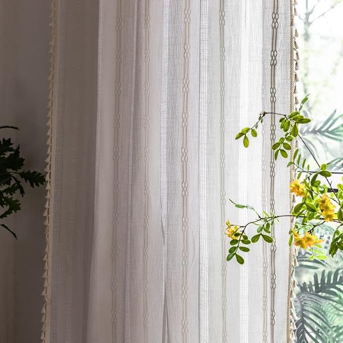 Boho Curtains Embroidery Linen Curtains 108 Inches Long 2 Pannels - Image 6