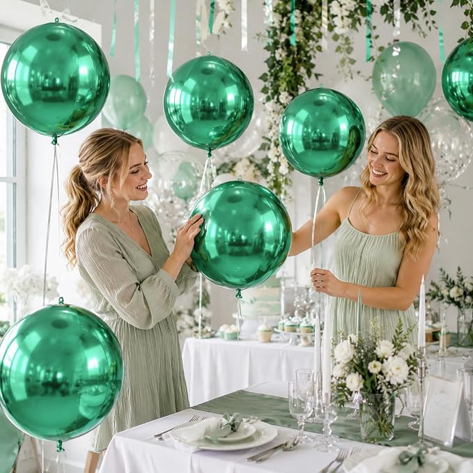 10Pcs Green Round Foil Balloons, Metallic Green Foil Baloon - Image 7