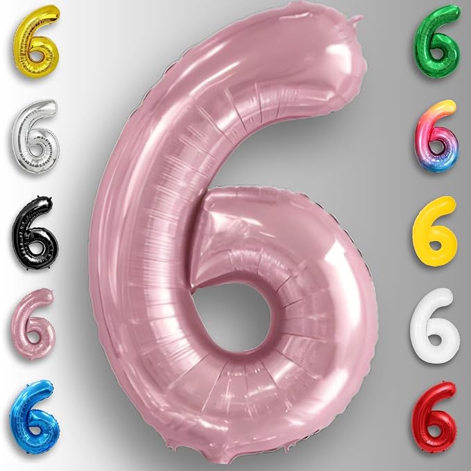 Pink Pearl Number Balloon 6 Mylar Foil Macaron Balloons 16 Inch - Image 4