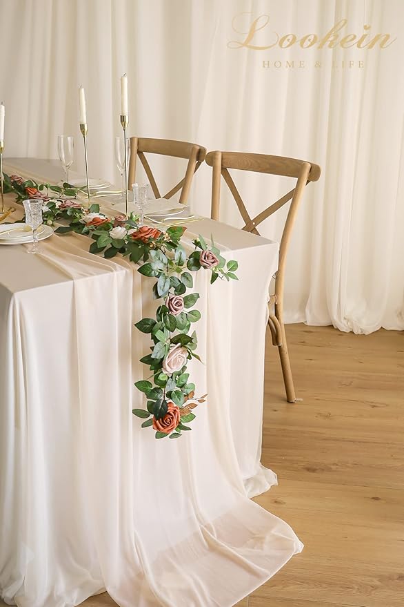 Lookein 5FT Artificial Rose Flower Garland for Table Centerpieces Backdrop Arch Flowers Decorations Wedding Ceremony Reception Table Decor, Terracotta