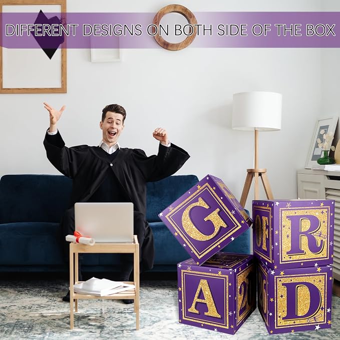 2026 Graduation Decorations Purple and Gold Class of 2026 Balloon Boxes | - Image 5