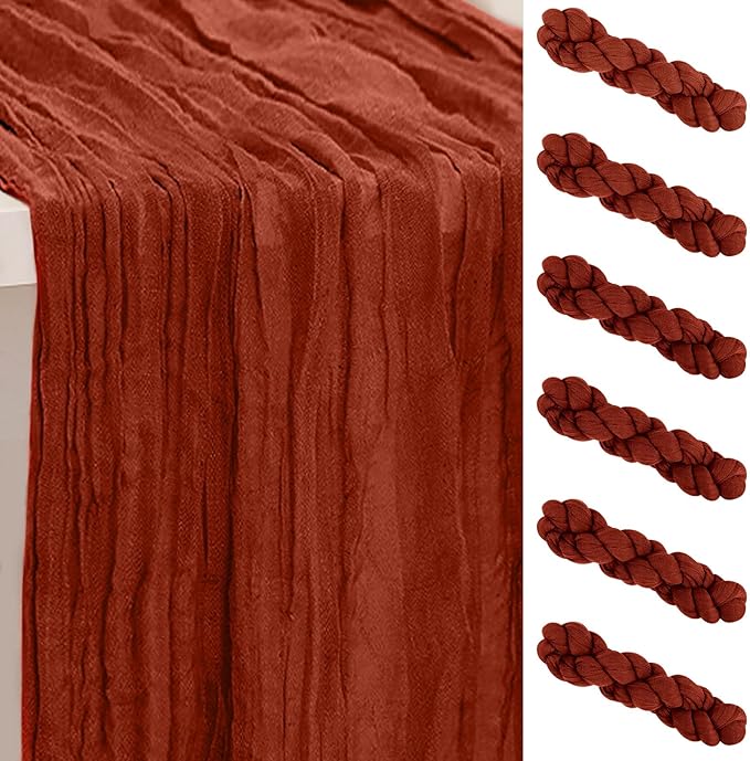 6 Pack Terracotta Cheesecloth Table Runner 35x120 Inch 10Ft Rustic Gauze Cheese Cloth Thanksgiving Table Runner Sheer Cheesecloth Table Runners for Wedding Party Bridal Shower Decoration