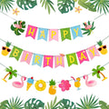 SUNBEAUTY Hawaiian Happy Birthday Banner Tropical Luau Party Birthday Flamingo by SUNBEAUTY