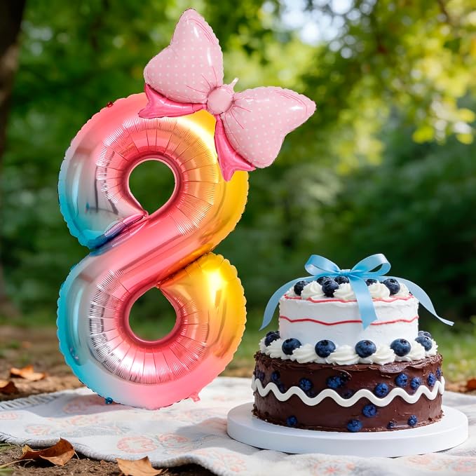 40-Inch Number 8 Gradient Giant Number Balloons And Mini Bow Balloons Foil - Image 3