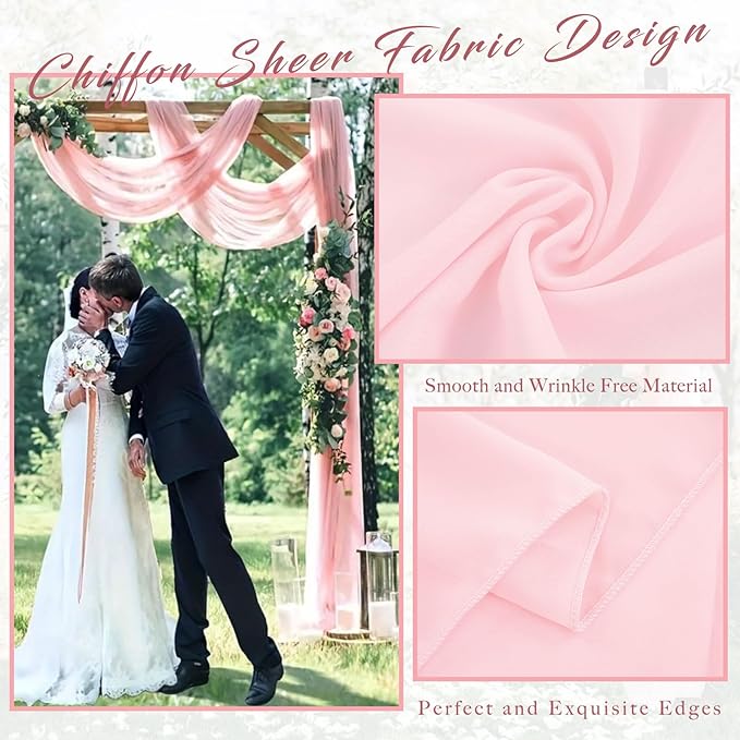2 Panels Wedding Arch Draping Fabric 20Ft Length x 28" Width Light Pink Arch Drapes Chiffon Fabric Sheer Curtains Backdrop for Party Bridal Decor Wedding Ceremony Ceiling Stage Reception Decorations