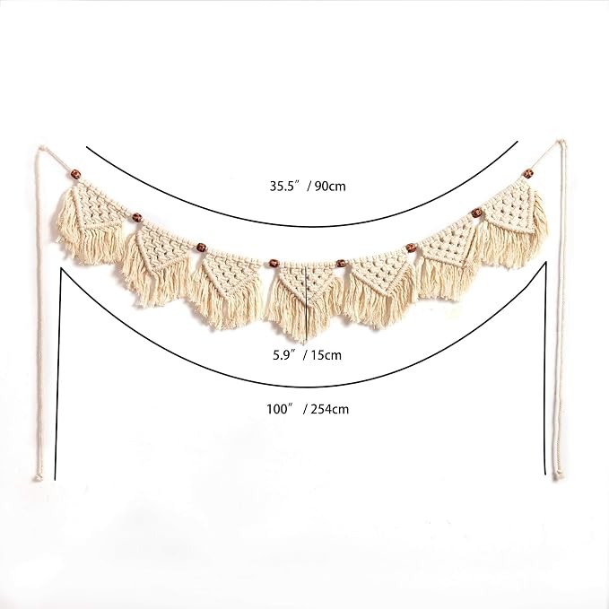 Eiyye Boho Tassel Garland Wall Hanging Handmade Cotton Bohemian Banner Home - Image 3