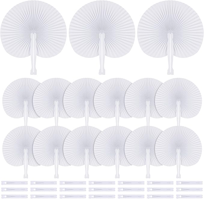 MCEAST 150 Pieces White Party Paper Fans Decorations Folding Fan Handheld Fan by MCEAST