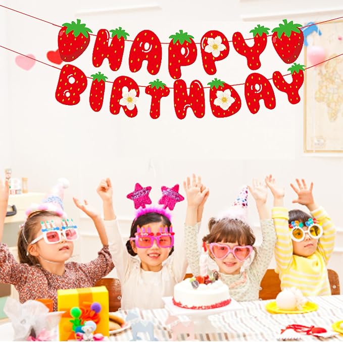 MEETINGU Strawberry Happy Birthday Banner, Strawberry Themed Birthday Party - Image 5
