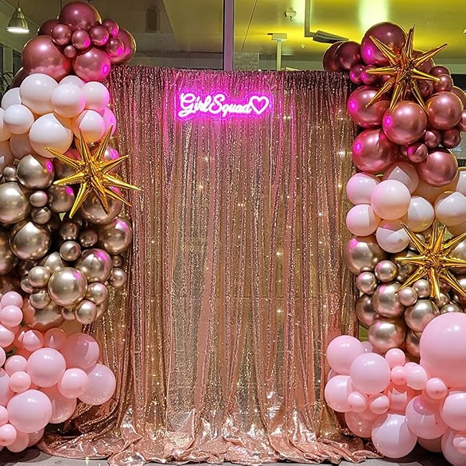 Poise3EHome Sequin Backdrop Curtain, 10Ft x 10Ft Rose Gold Glitter Photography - Image 3